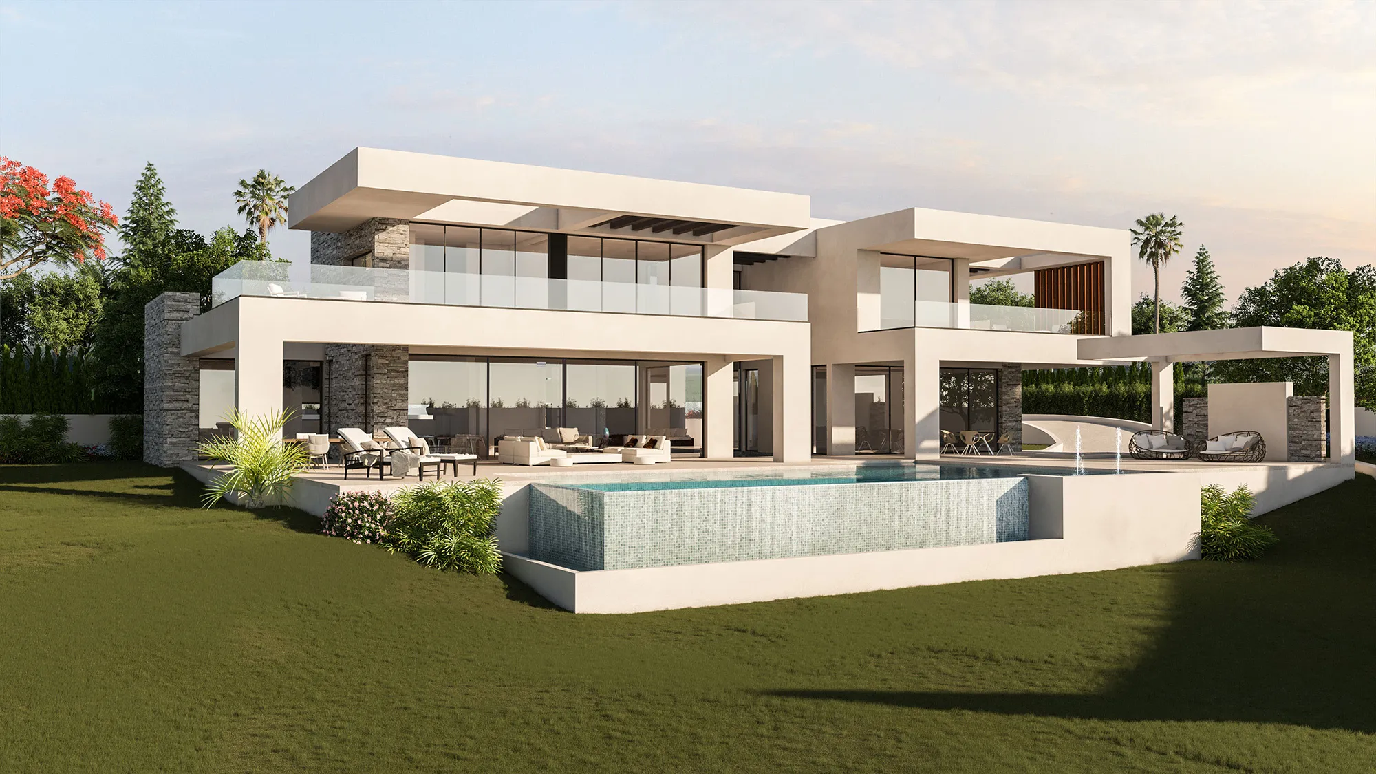 Casa moderna 3D fachada Nueva Andalucía | Render arquitectónico